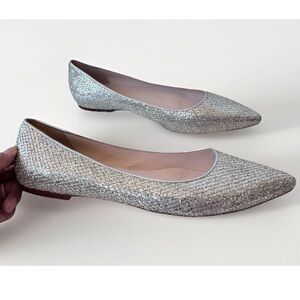 COLE HAAN skimmer Metallic Silver Glitter Pointed Toe Flat Loafers Shoes 10.5